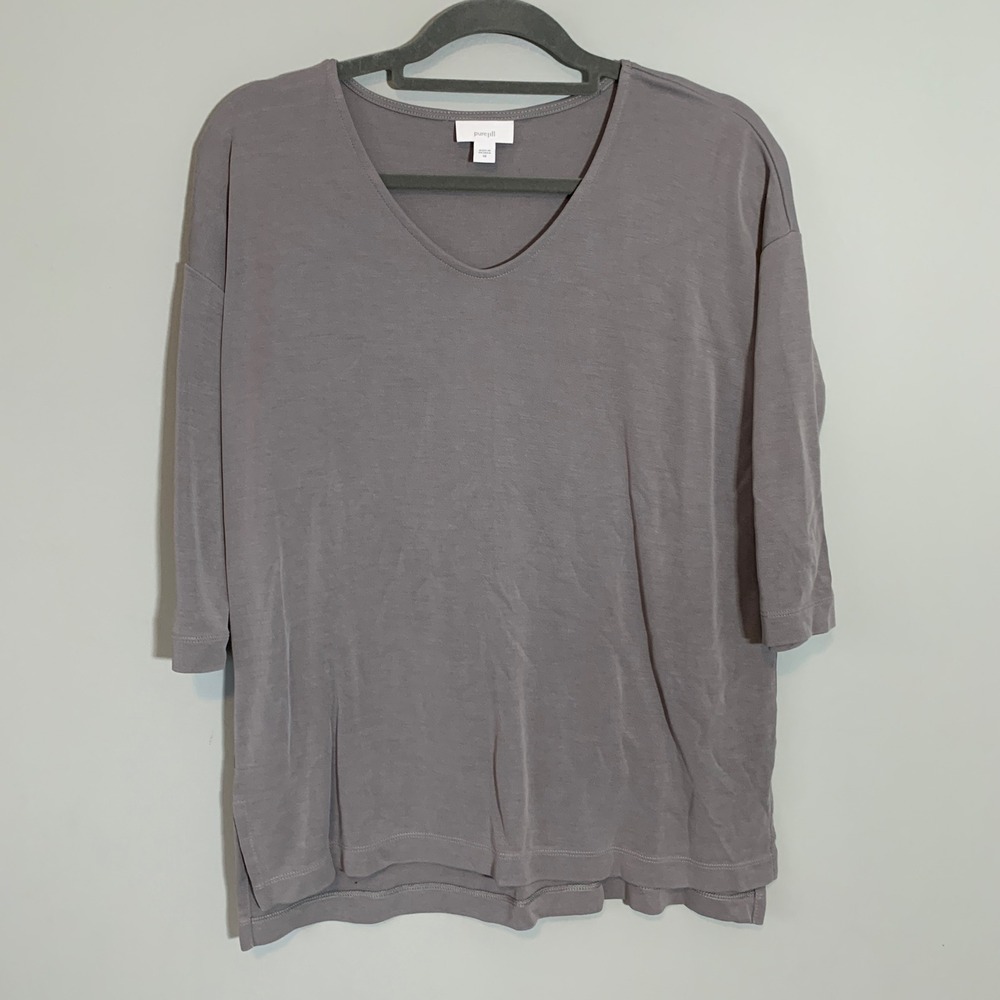 J. Jill pureJill Women Gray V Neck 3/4 Sleeve Tunic Top Tee Shirt XS